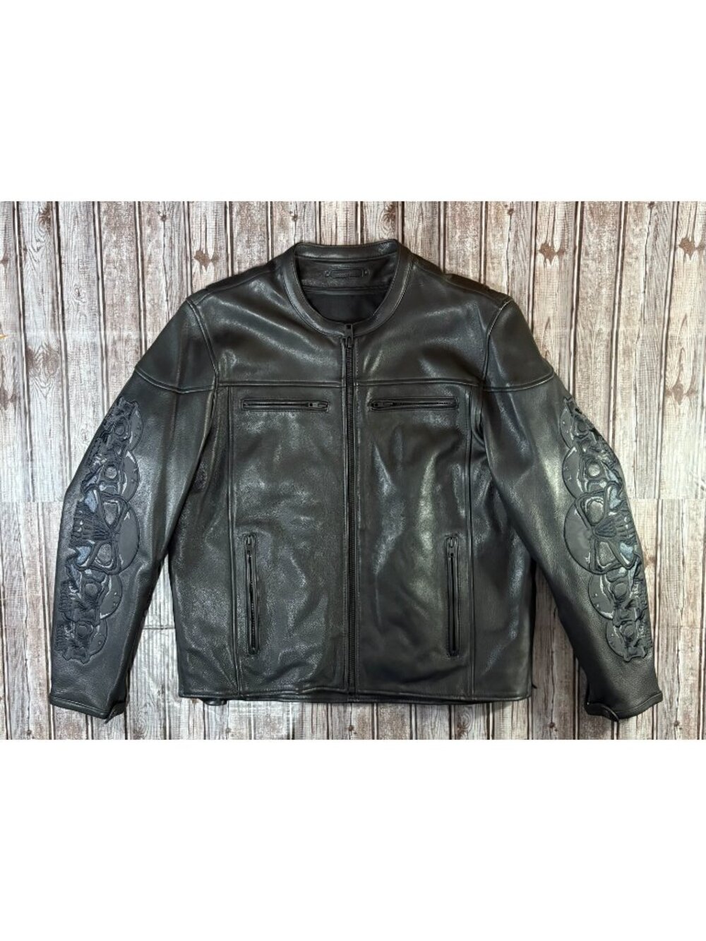 Wilson Embroidered Skulls Leather Motorcycle Biker Jacket size XL  black  NWOT